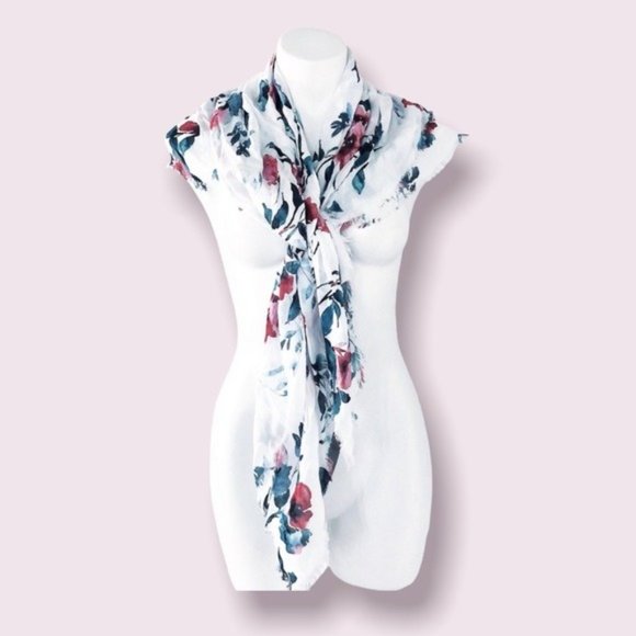 J.Jill Square Floral Scarf White Multi, One Size New with Tag - Picture 7 of 7
